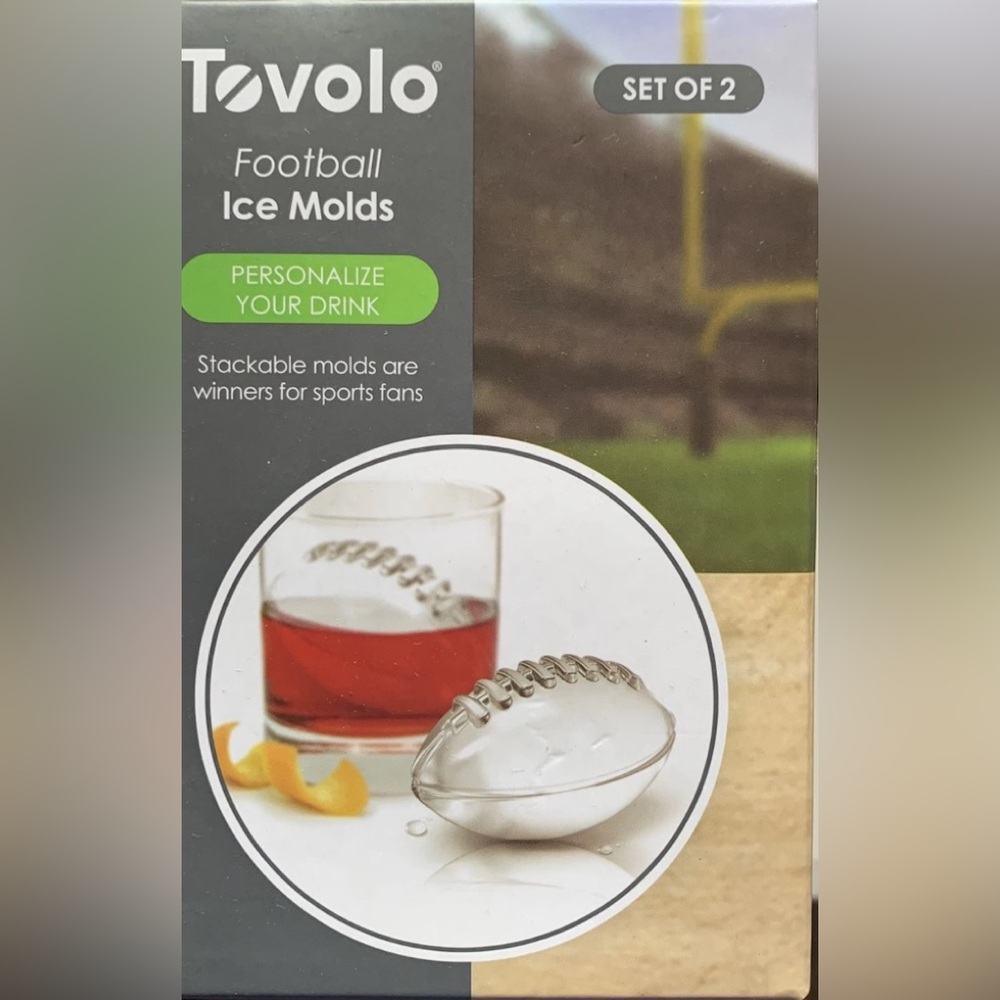 TOVOLO Football Ice Molds Stackable Slow Melting Set of 2 New In Box